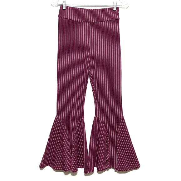 Free People Bell Bottom Flare Mari Pants 0 Winterberry Striped Boho Hippie Rave - Picture 1 of 8